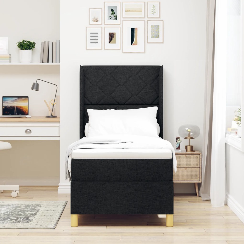 vidaXL κρεβάτι box spring με στρώμα μαύρο 80x200 εκ. ύφασμα