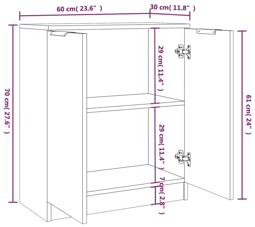 Ντουλάπια 2 τεμ. Γυαλιστερό Λευκό 60x30x70εκ.Επεξεργασμένο Ξύλο - Λευκό
