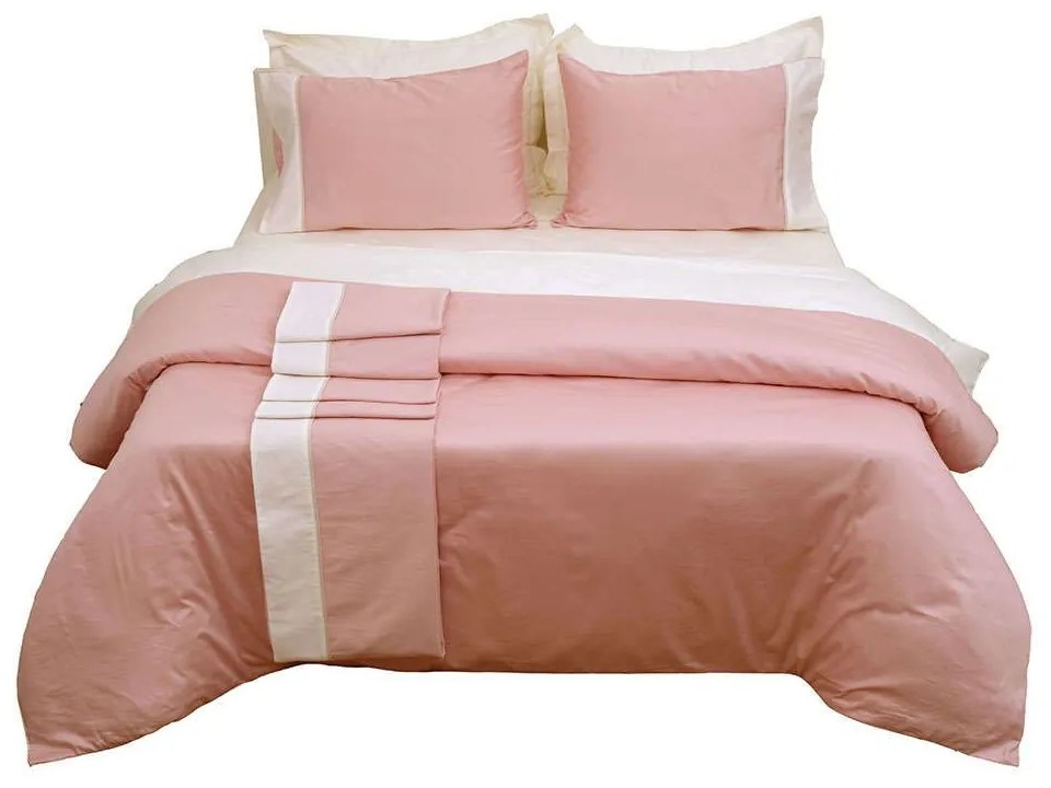 Σεντόνι Σετ 4Τμχ Με Φάσα Luxury Bicolour 4 Blush Pink/Ivory Anna Riska Υπέρδιπλo 240x270cm 100% Cotton Satin