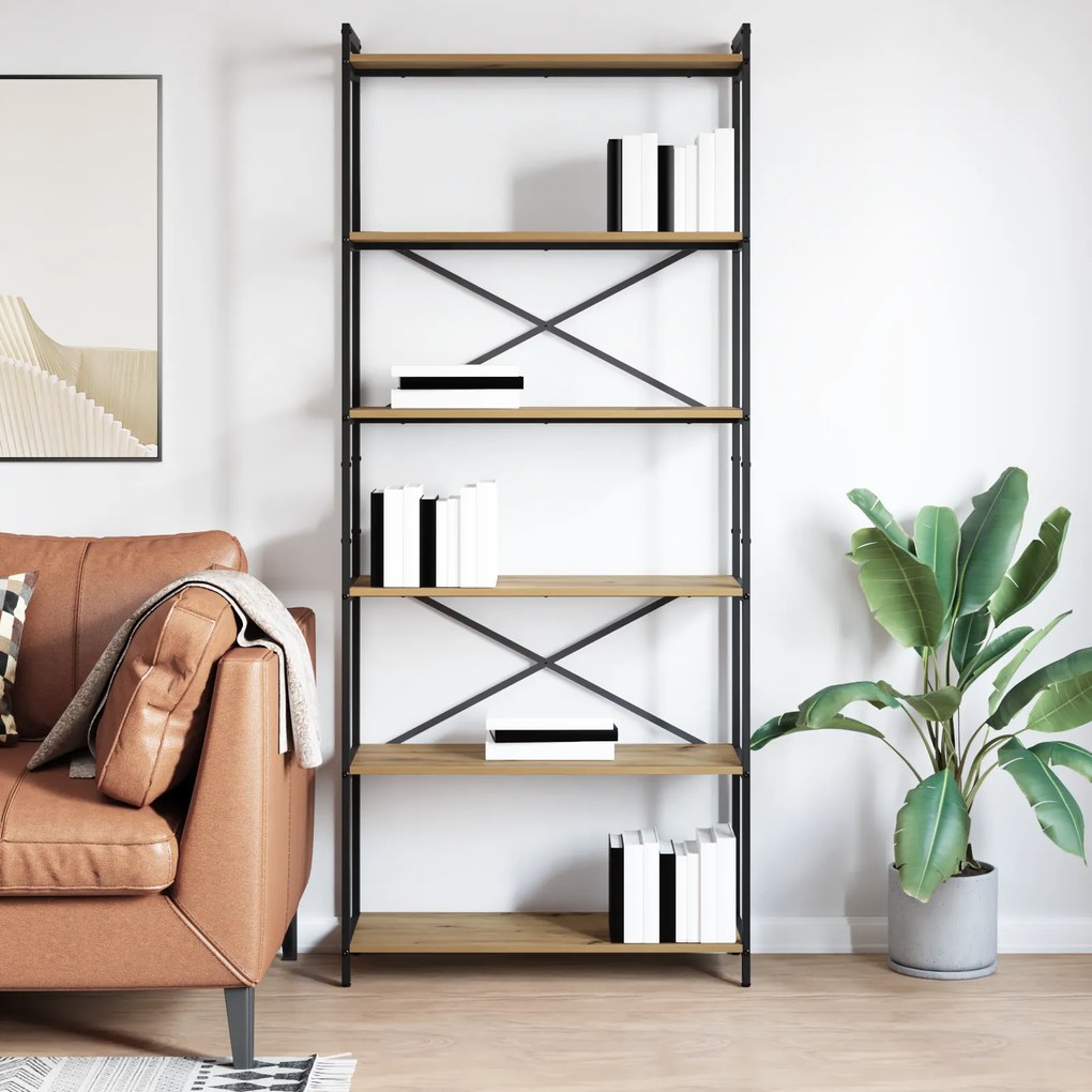 vidaXL Βιβλιοθήκη artisan δρυς 80 x 30 x 188 εκ Επεξεργασμένο ξύλο