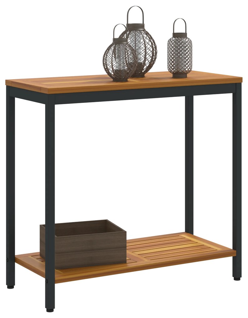 vidaXL Εξωτερικό Τραπέζι Φυσικό & Μπλέ 35x80x75 εκ. Σταθερό Ξύλο και Χάλυβας
