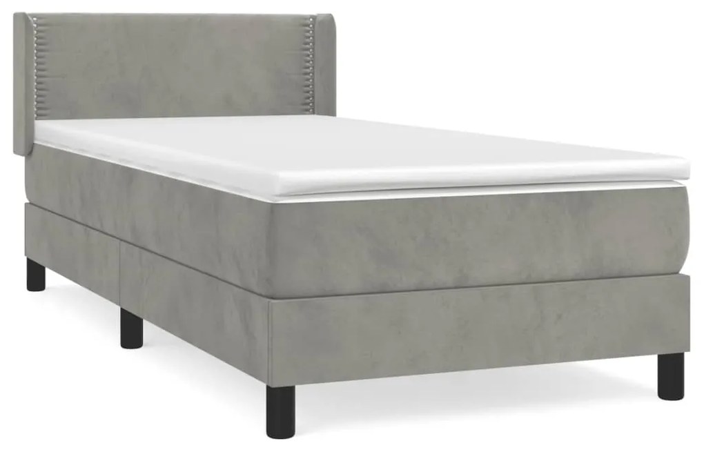 vidaXL Κρεβάτι Boxspring με Στρώμα Ανοιχτό Γκρι 90x190 εκ. Βελούδινο