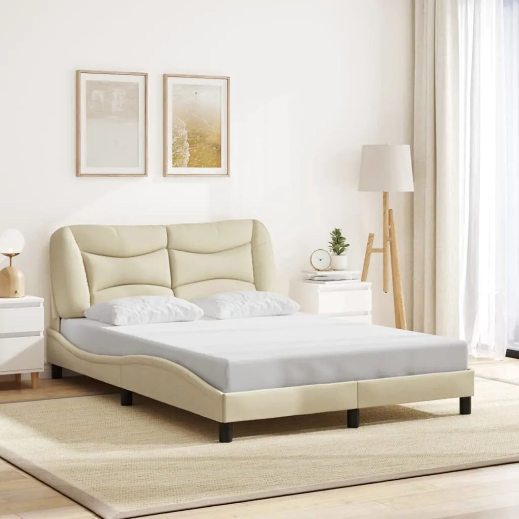 vidaXL Σκελετός Κρεβατιού Χωρίς Στρώμα Κρεμ 140x200 εκ.Υφασμάτινο
