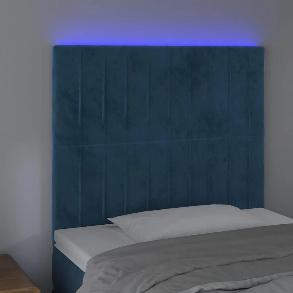 Κεφαλάρι Κρεβατιού LED Σκούρο Μπλε 80x5x118/128 εκ. Βελούδινο - Μπλε