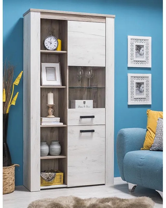 Βιτρίνα Kent POP V Γκρί Δρύς - Λευκός Δρύς 99x36x195 εκ. 99x36x195 εκ.