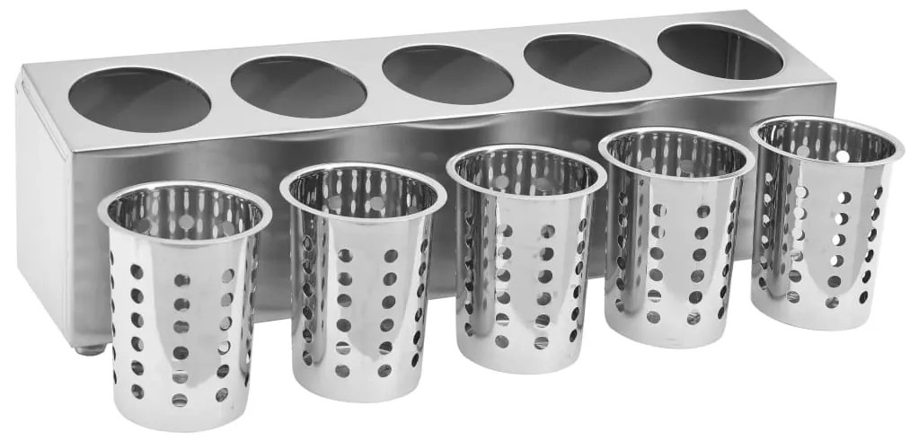 vidaXL Βάση για Μαχαιροπίρουνα 5 Θέσεων Ορθογώνια από Ανοξ. Ατσάλι