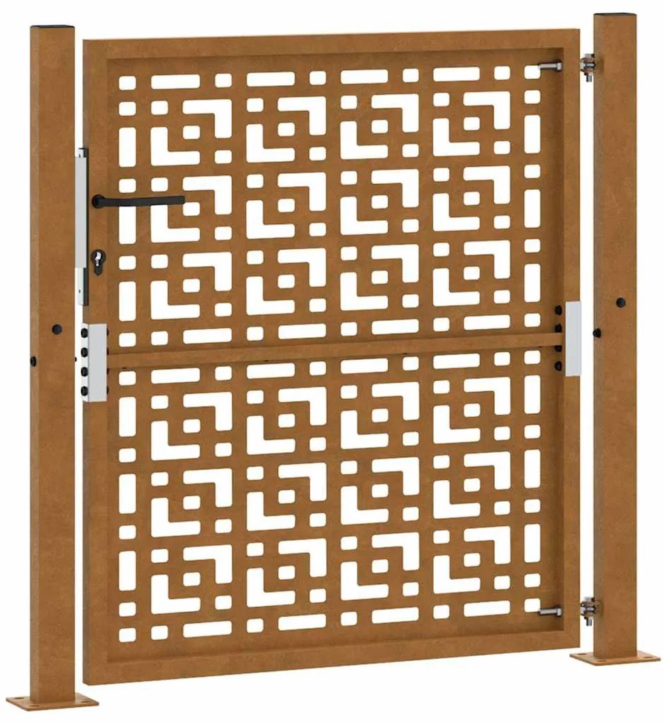 Πύλη κήπου 105x105 cm Σταυρός σχεδιασμού από διαβρωμένο χάλυβα - Καφέ