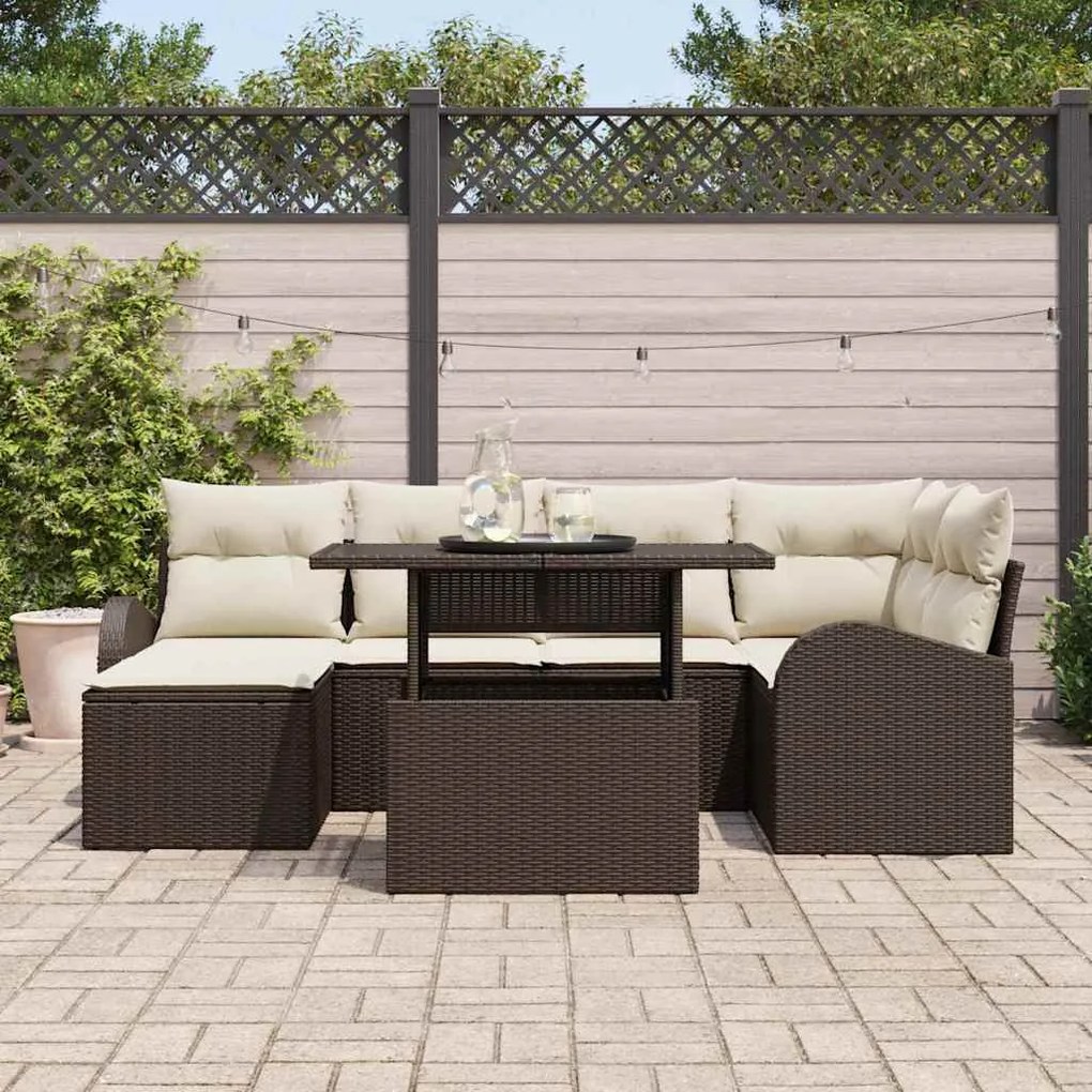 vidaXL Σετ Καναπέ Κήπου με αποθήκευση 7 pcs Καφέ Πολυ ράταν