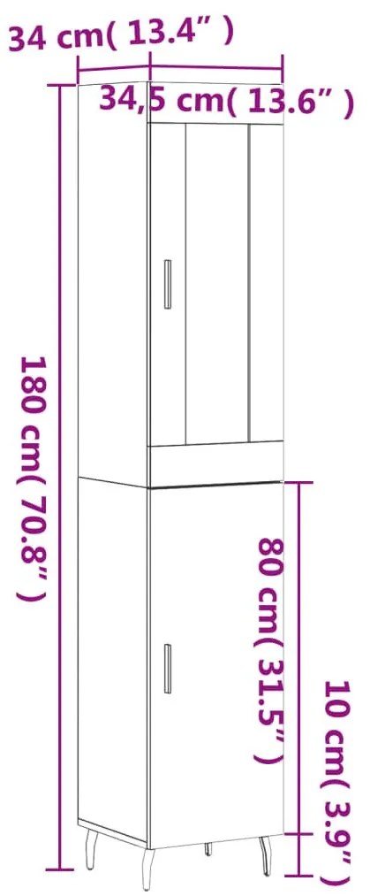 Ντουλάπι Μαύρο 34,5 x 34 x 180 εκ. από Επεξεργασμένο Ξύλο - Μαύρο