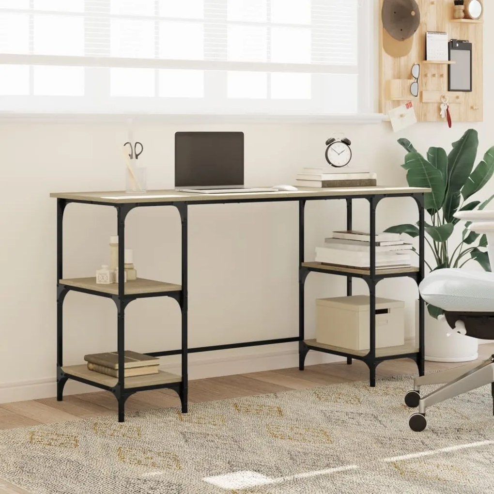 vidaXL Γραφείο Sonoma Δρυς 140x50x75 εκ. Μέταλλο & Επεξεργασμένο Ξύλο