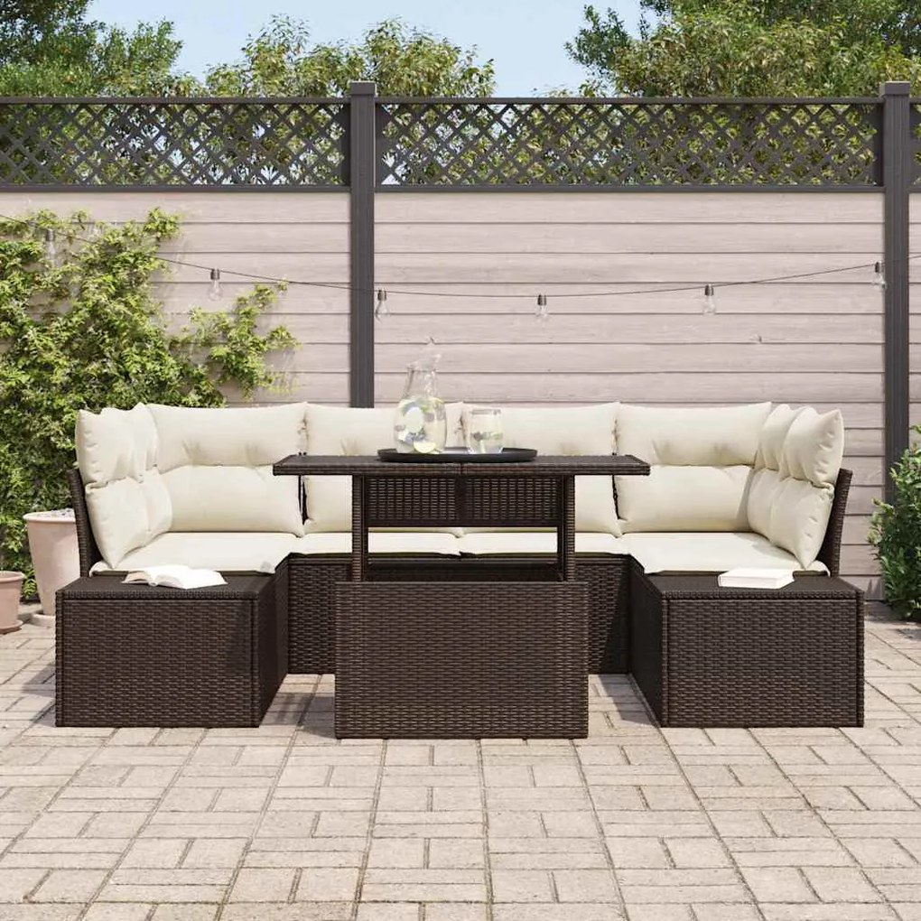 vidaXL Σετ Καναπέ Κήπου 7 pcs Καφέ και κρεμ 100 x 55 x 73 εκ