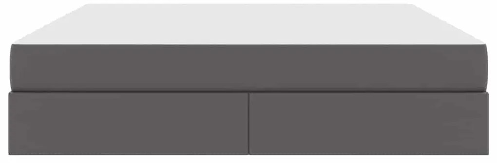 vidaXL Κρεβάτι με αποθηκευτικό χώρο και στρώμα 2 pcs Γκρι Δέρμα