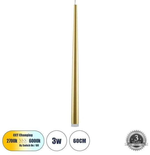 Κρεμαστό Φωτιστικό Οροφής Μονόφωτο LED 3W 330lm TEARS Globostar-61310-Χρυσό 61310