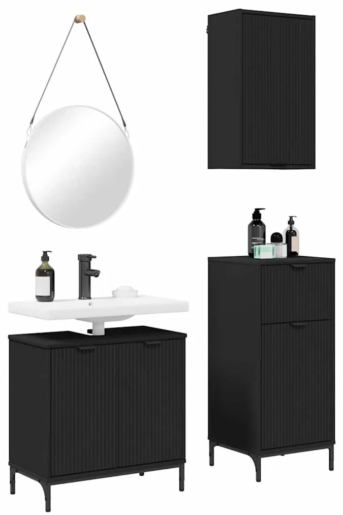 vidaXL Σετ Επίπλων Μπάνιου με συρτάρι 3 pcs Μαύρο 39.5 x 36 x 88 εκ