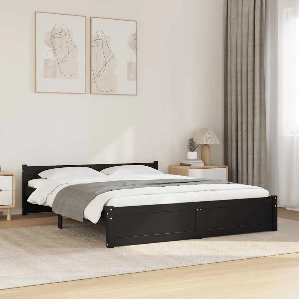 vidaXL Πλαίσιο Κρεβατιού Μαύρο 150 x 200 εκ. Μασίφ Ξύλο King Size
