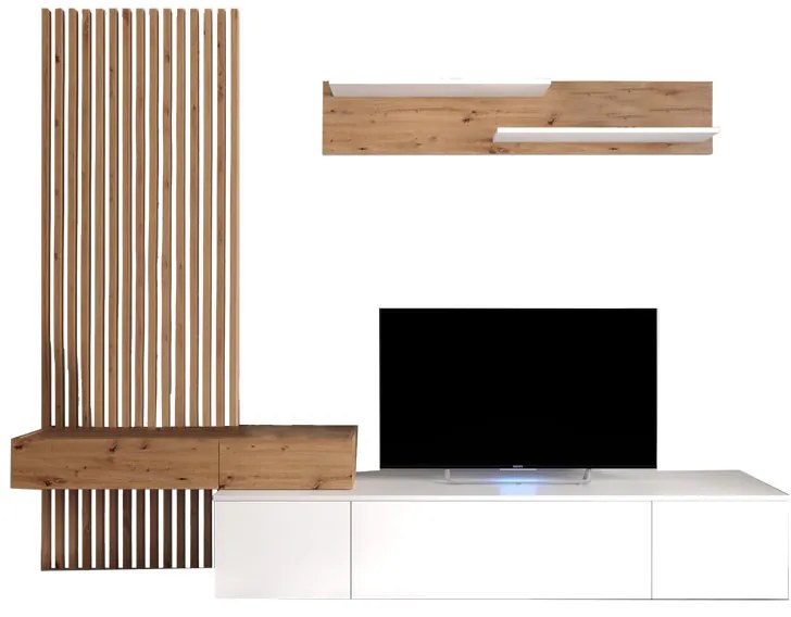 Σύνθετο σαλονιού Litende pakoworld sonoma-λευκό 249.5x42x199.5εκ