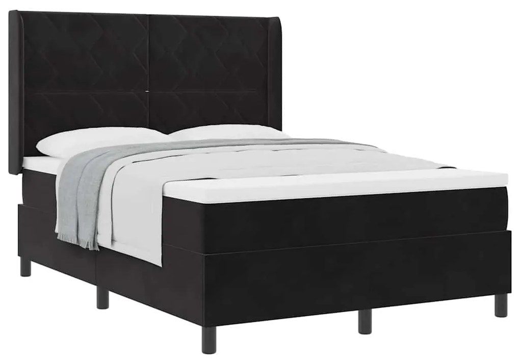vidaXL Κρεβάτι με ελατήρια με κεφαλάρι Μαύρο 140 x 190 cm Βελούδο