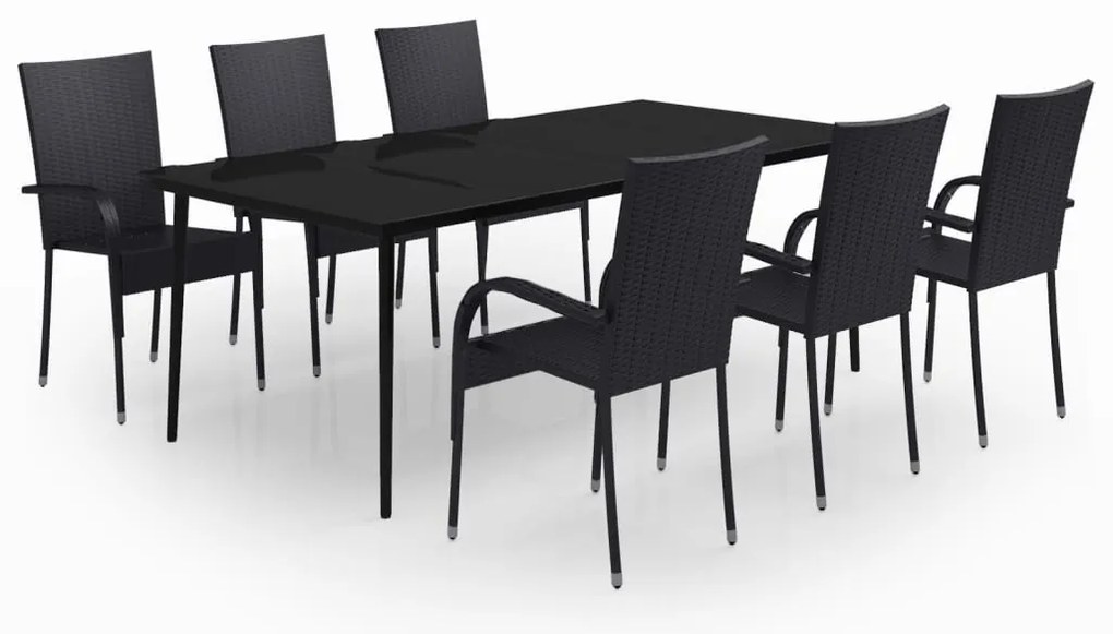 vidaXL Σετ Τραπεζαρίας Κήπου 7 Τεμαχίων Μαύρο