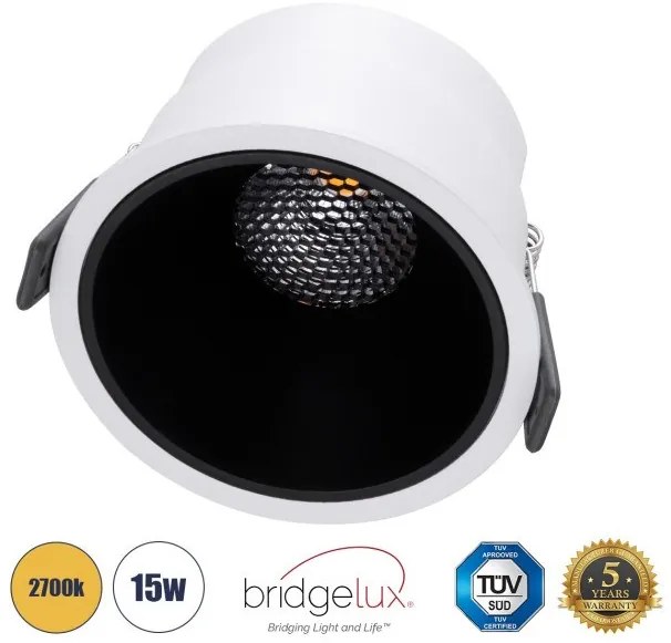 Χωνευτό Σποτ Downlight LED TrimLess 15W Λευκό-Μαύρο Θερμό 2700K PLUTO-B 60259 Globostar-60259-Λευκό 60259
