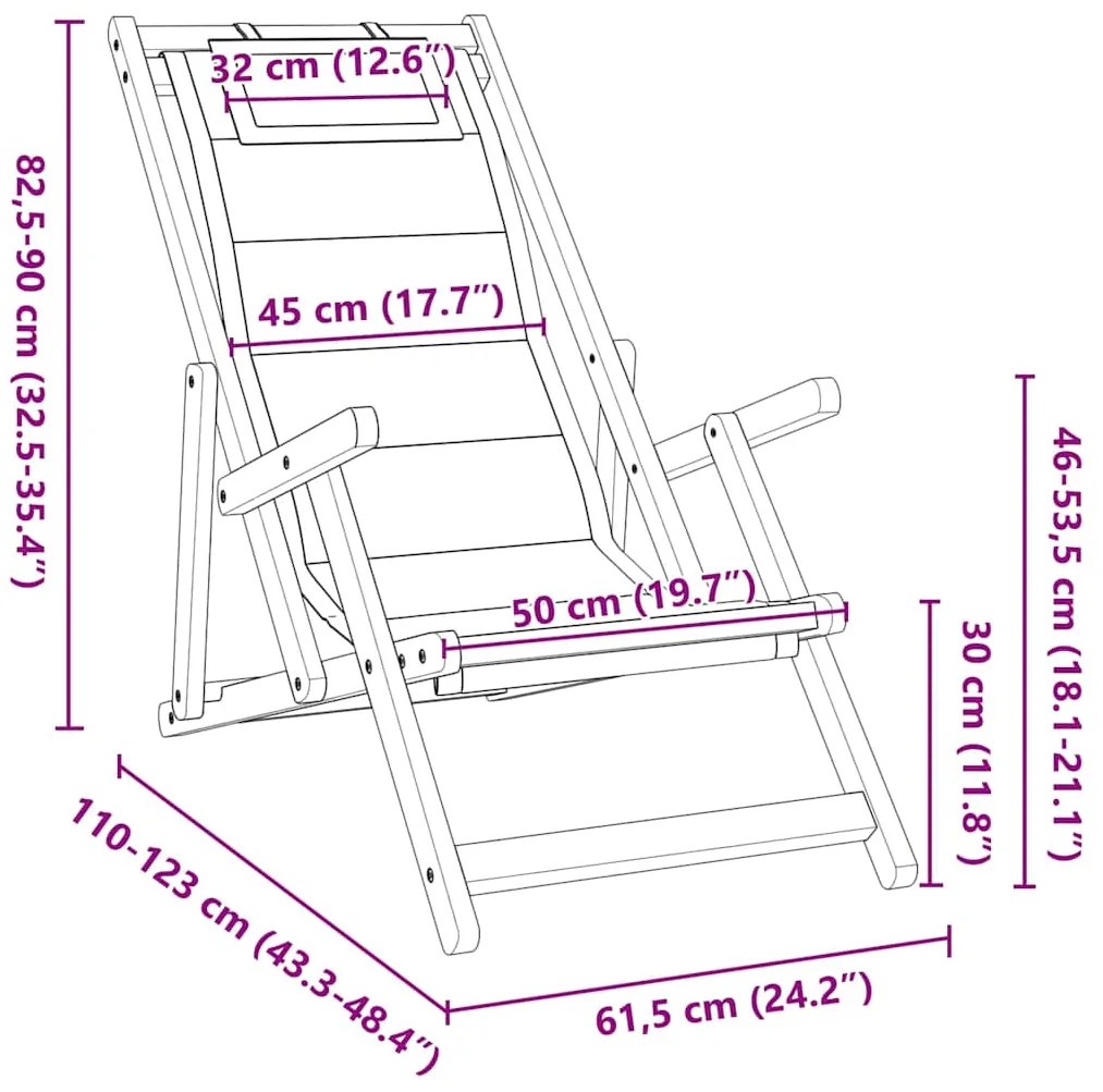 vidaXL Καρέκλα Παραλίας με μαξιλάρι 2 pcs Καφέ 61.5 x 123 x 82cm