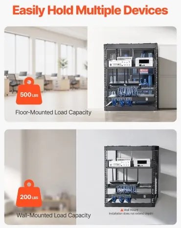 VEVOR 12U Open Frame Network Rack, 585 mm Depth, Wall Mounted or Floor Standing Server Rack, Heavy Duty 4 Post, with Vented Shelves &amp; Mounting Hardware, Holds All Your Networking IT Equipment AV Gear
