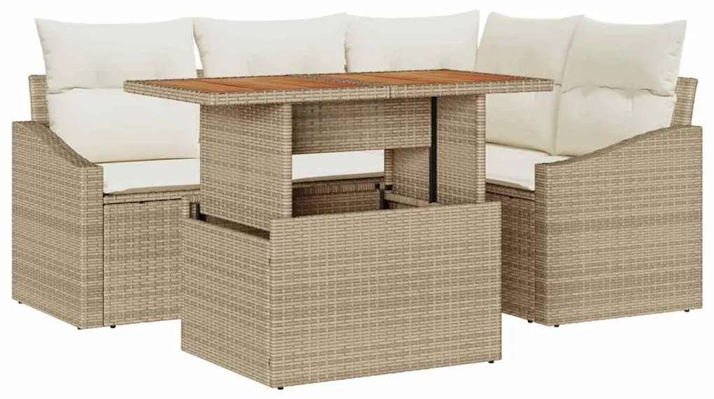 vidaXL Σετ Καναπέ Κήπου με αποθήκευση 5 pcs Μπεζ Πολυ ράταν