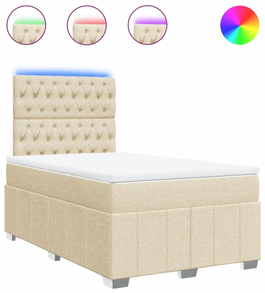 vidaXL Κρεβάτι Boxspring με Στρώμα Κρεμ 120x190 εκ. Υφασμάτινο