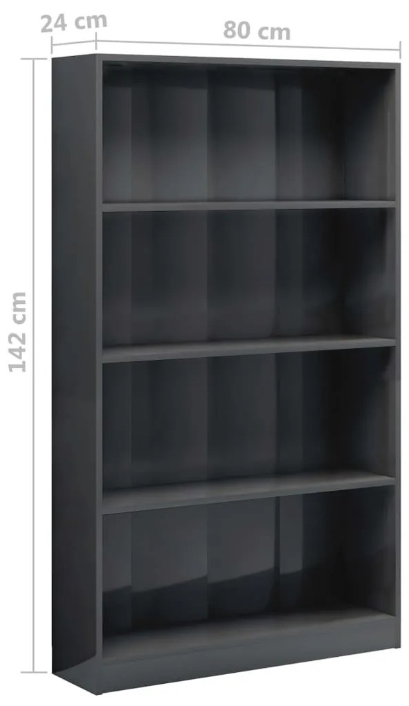vidaXL Βιβλιοθήκη με 4 Ράφια Γυαλιστερό Γκρι 80x24x142 εκ. Μοριοσανίδα