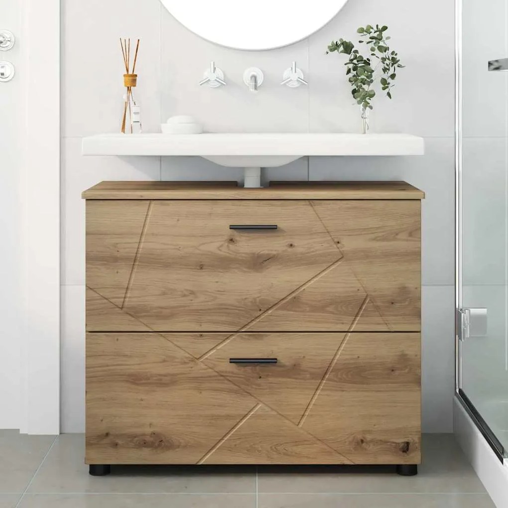 vidaXL Ντουλάπι Μπάνιου με συρτάρι artisan δρυς 76,5 x 35 x 64 εκ
