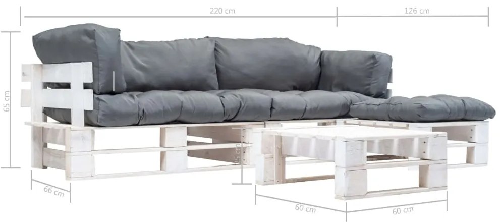vidaXL Σαλόνι Κήπου από Παλέτες 4 τεμ. Ξύλινο με Γκρι Μαξιλάρια