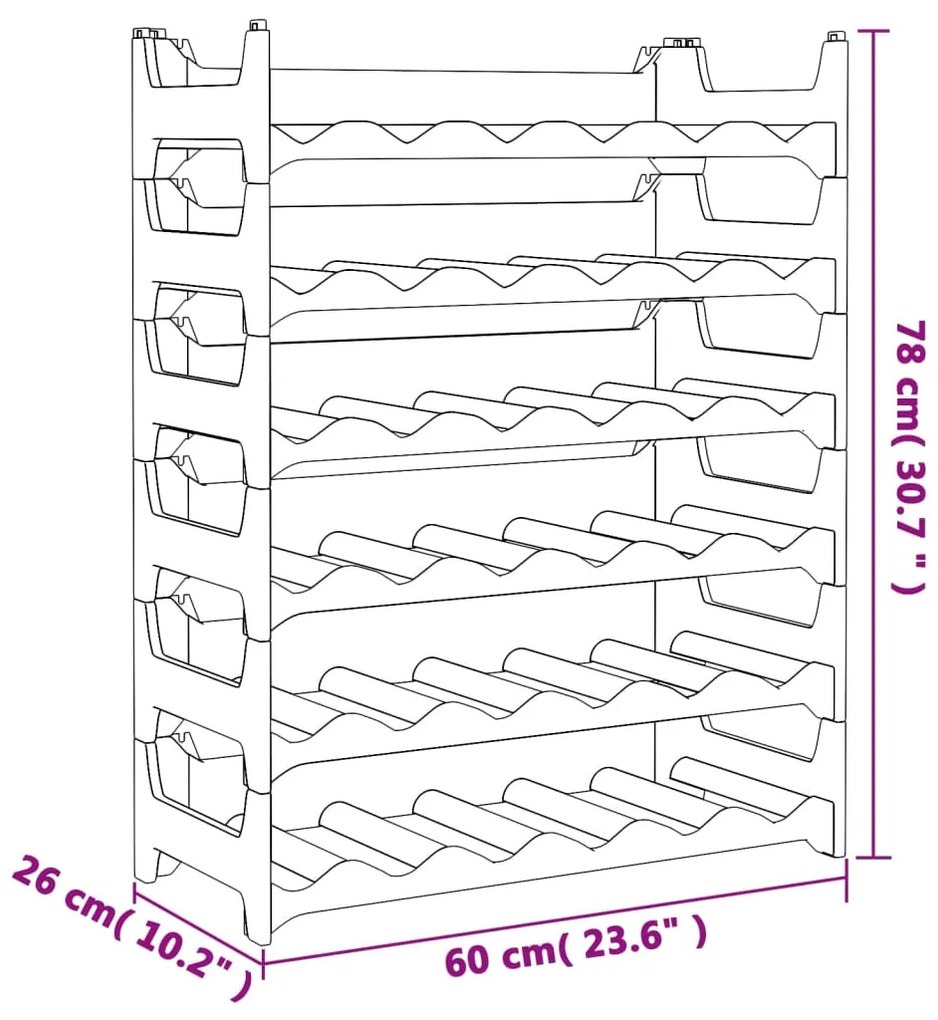 vidaXL Ραφιέρα Κρασιών Στοιβαζόμενη για 36 Μπουκάλια από Πολυπρ/λένιο