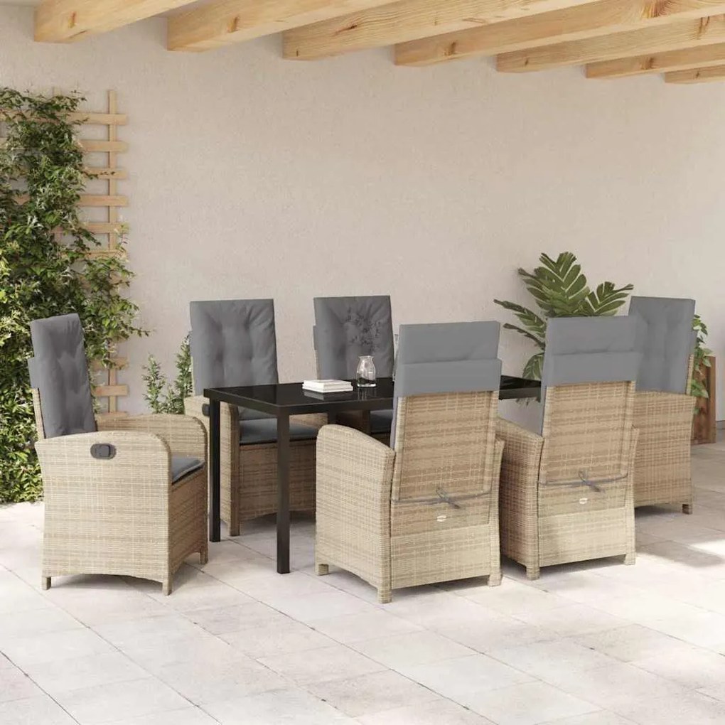 vidaXL Σέτ φαγητού για κήπο 7 pcs Μπεζ συνθετικό ρατάν
