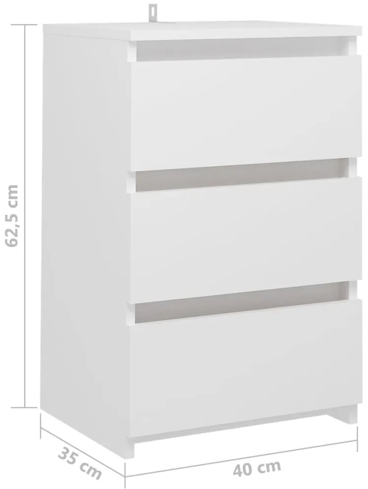 vidaXL Κομοδίνο Λευκό 40 x 35 x 62,5 εκ. από Επεξ. Ξύλο