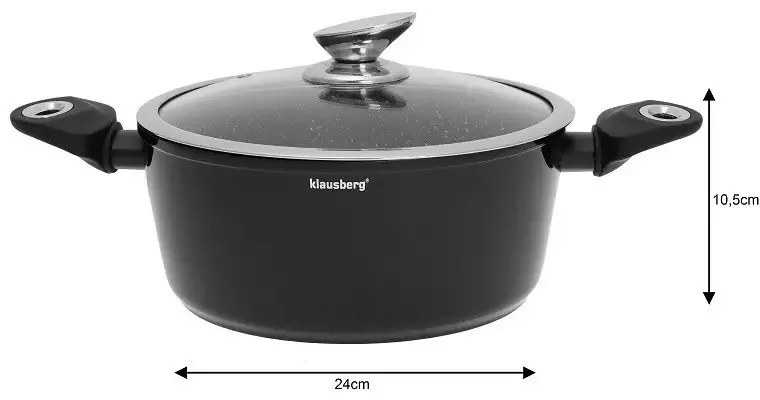 Σετ κατσαρόλες και τηγάνια Klausberg KB 7322, 15 τεμαχίων, Θερμοζεύγος, Οπή έκχυσης, Επαγωγή, Μαύρο