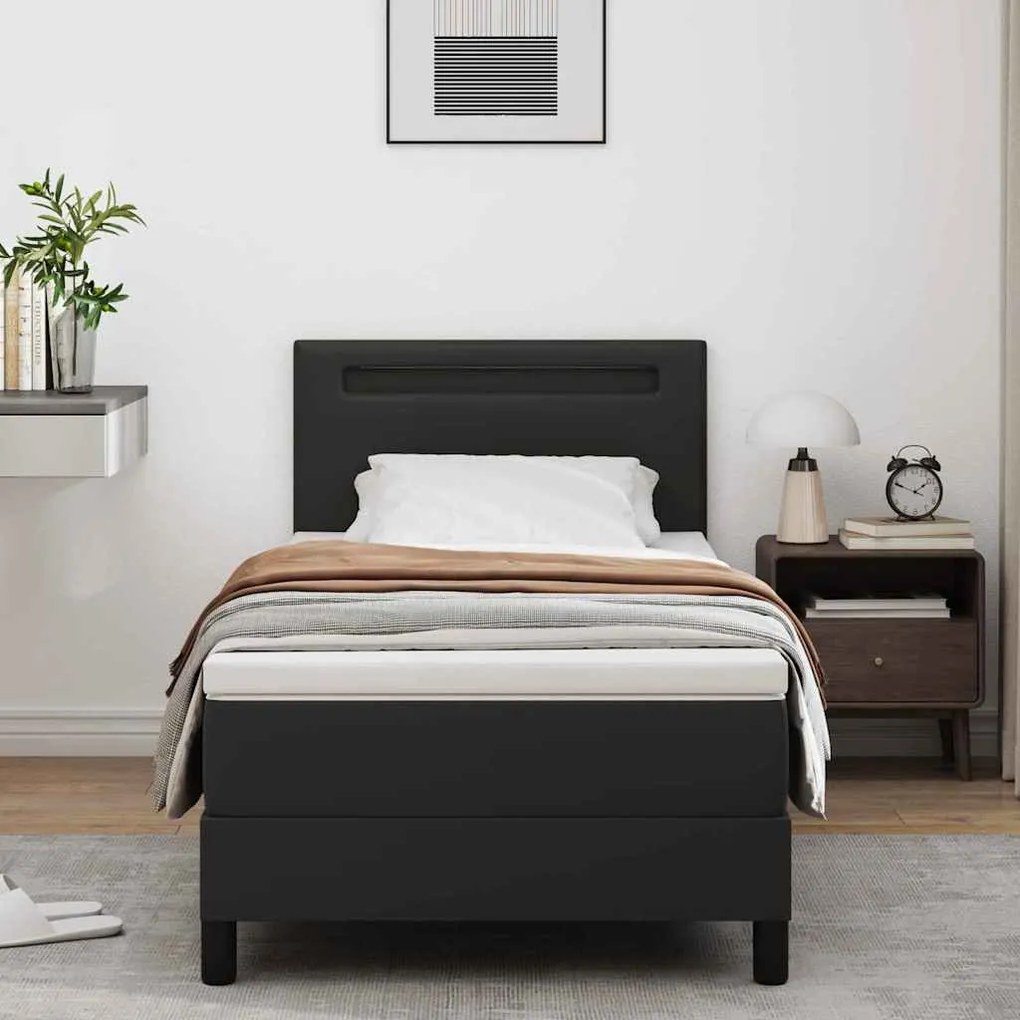 vidaXL Κρεβάτι με Στρώμα με στρώμα Μαύρο 100 x 200 cm Τεχνητό δέρμα