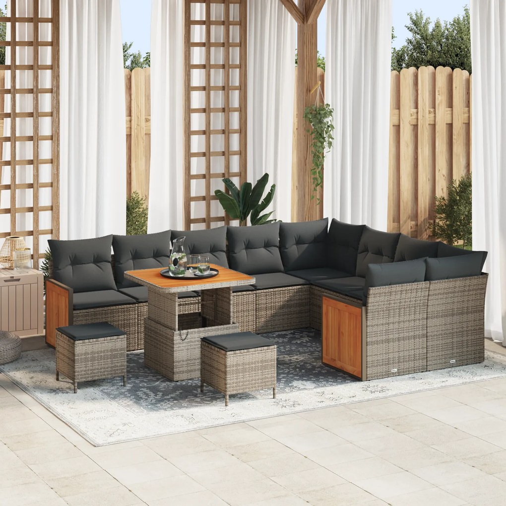 vidaXL Σετ Καναπέ Κήπου με μαξιλάρι 12 pcs Γκρι 80 x 80 x 71 cm
