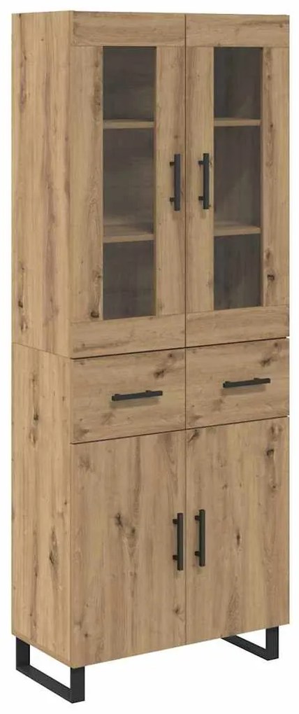 vidaXL Highboard με συρτάρι 2 pcs Artisan Oak Σύνθετο Ξύλο και Γυαλί