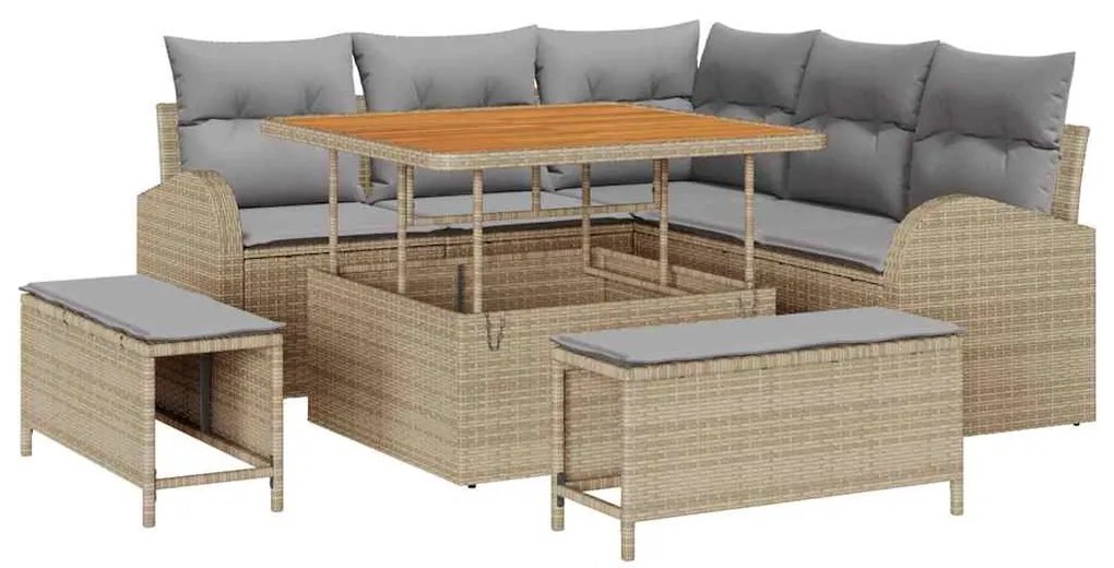 vidaXL Σετ Καναπέ Κήπου με μαξιλάρι 8 pcs Μπεζ Πολυ ράταν