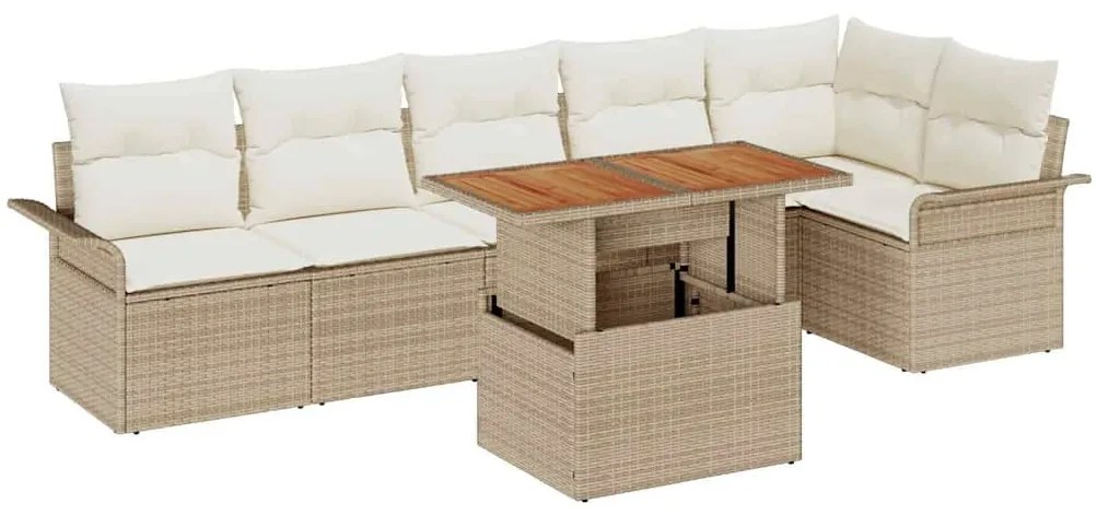 vidaXL Σετ Καναπέ Κήπου με αποθήκευση 7 pcs Μπεζ Πολυ ράταν