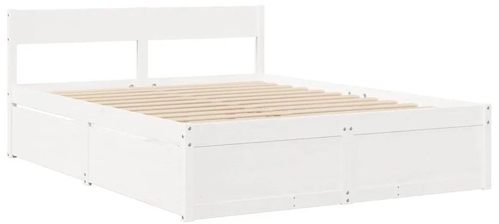 vidaXL Κρεβάτι με Συρτάρια+Στρώμα Λευκό 140x200 εκ. Μασίφ Ξύλο Πεύκου