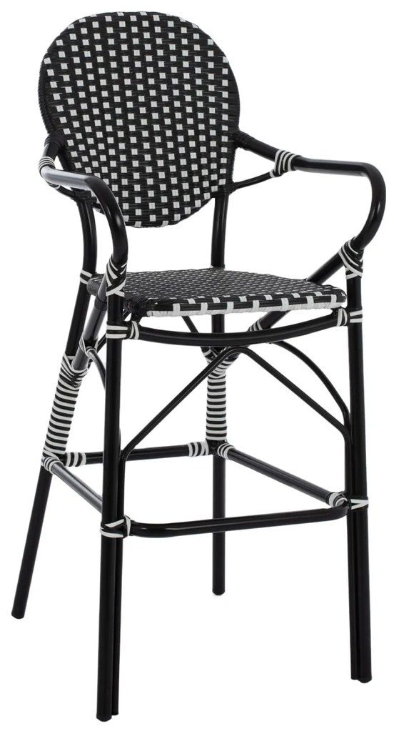 Σκαμπό Αλουμινίου Bamboo Look Με Wicker Μαύρο Λευκό 56x60x126 Εκ.