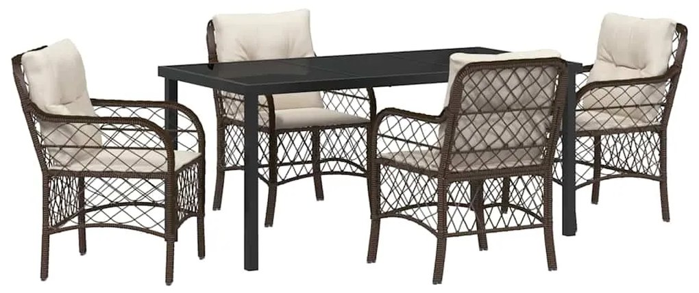vidaXL Σέτ φαγητού για κήπο με μαξιλάρι 5 pcs Καφέ Πολυ ράταν