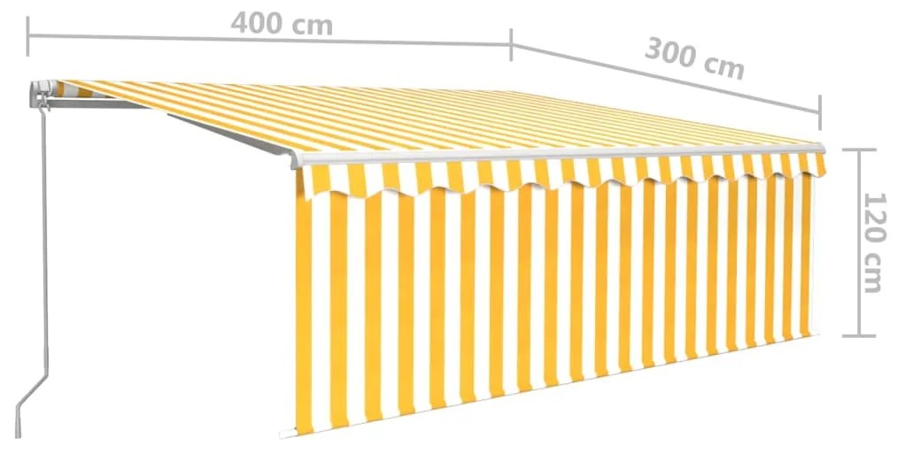 Τέντα Συρόμενη Χειροκίνητη με Σκίαστρο&amp;LED Κίτρινο/Λευκό 4x3 μ. - Κίτρινο