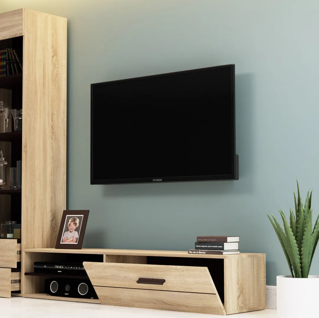 Έπιπλο TV Solo 163x41x38cm Sonoma με Wenge και MDF Καμπυλωτό τελείωμα στις πόρτες - TO-SOLOTV1D - TO-SOLOTV1D