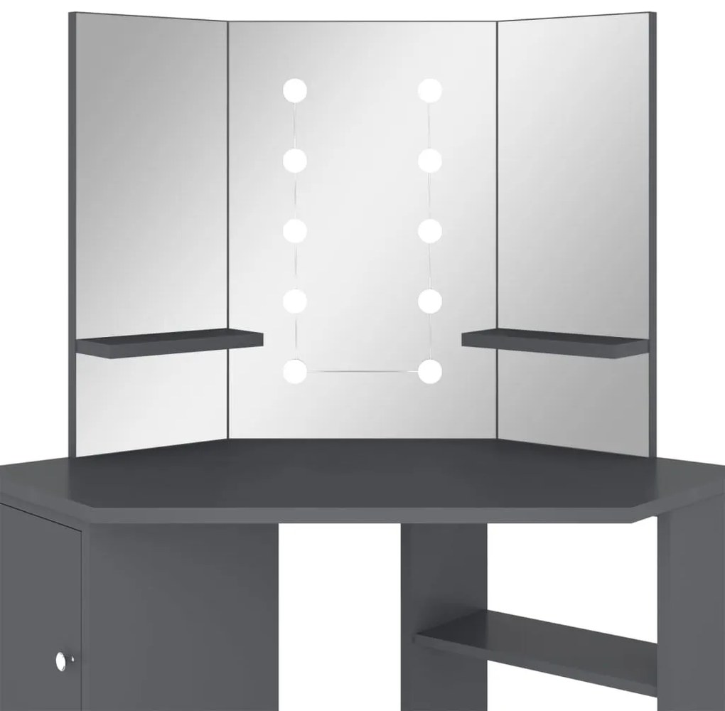 vidaXL Μπουντουάρ Γωνιακό με LED Γκρι 111 x 54 x 141,5 εκ.