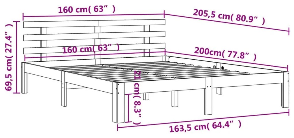 Σκελετός Κρεβ. Χωρίς Στρώμα Καφέ Κεριού 160x200 εκ Μασίφ Πεύκο - Καφέ