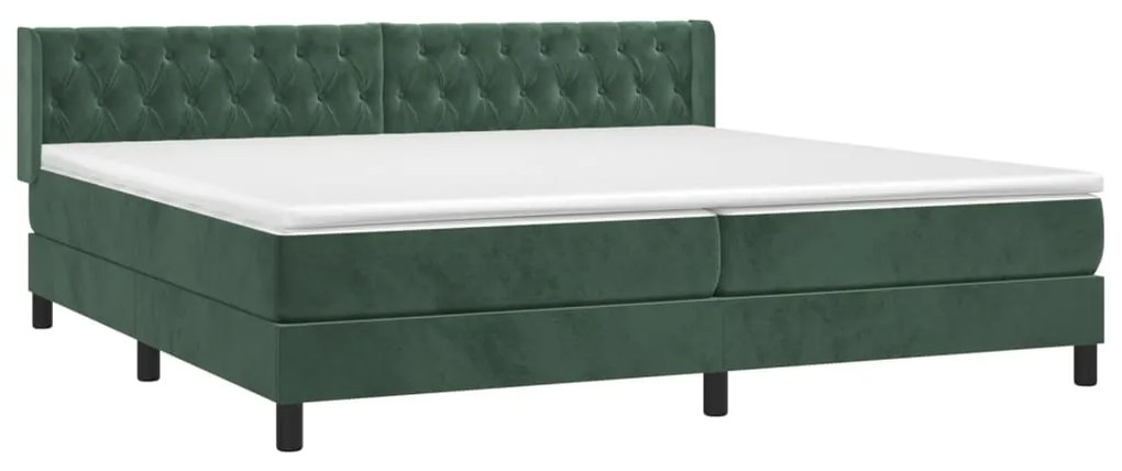 vidaXL Κρεβάτι Boxspring με Στρώμα Σκούρο Πράσινο 200x200εκ. Βελούδινο