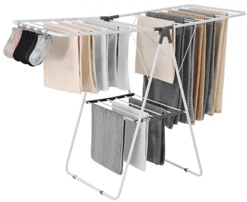 VEVOR 2-Tier Foldable Clothes Drying Rack with Sock Clips &amp; 21 Drying Rods White