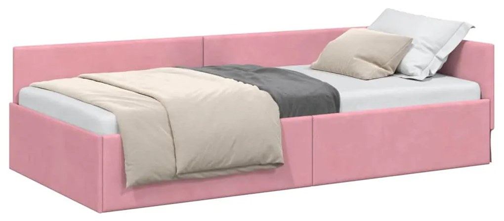 vidaXL Κρεβάτι Γωνίας Ροζ 90 x 200 cm Βελούδο και Εργοστασιακό ξύλο