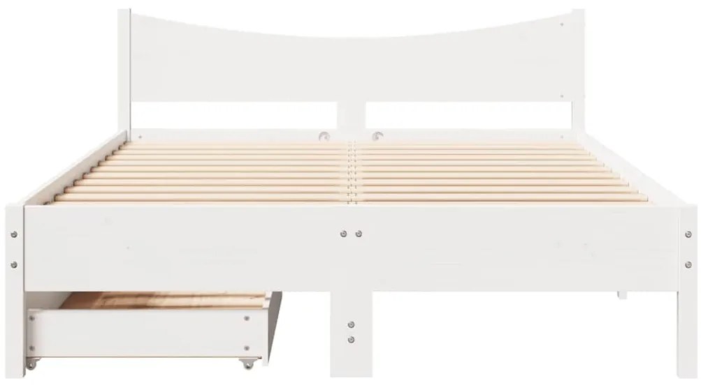 vidaXL Πλαίσιο Κρεβατιού Συρτάρια Λευκό 140x200 εκ. Μασίφ Ξύλο Πεύκου